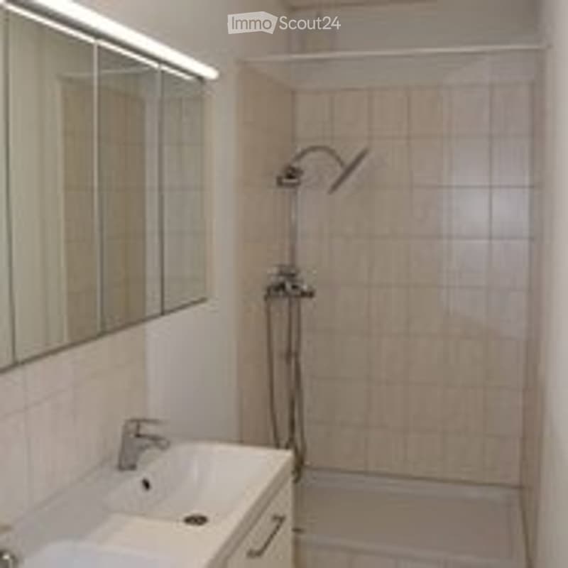 Bathroom with a white sink, mirror, and a shower area with a glass enclosure.