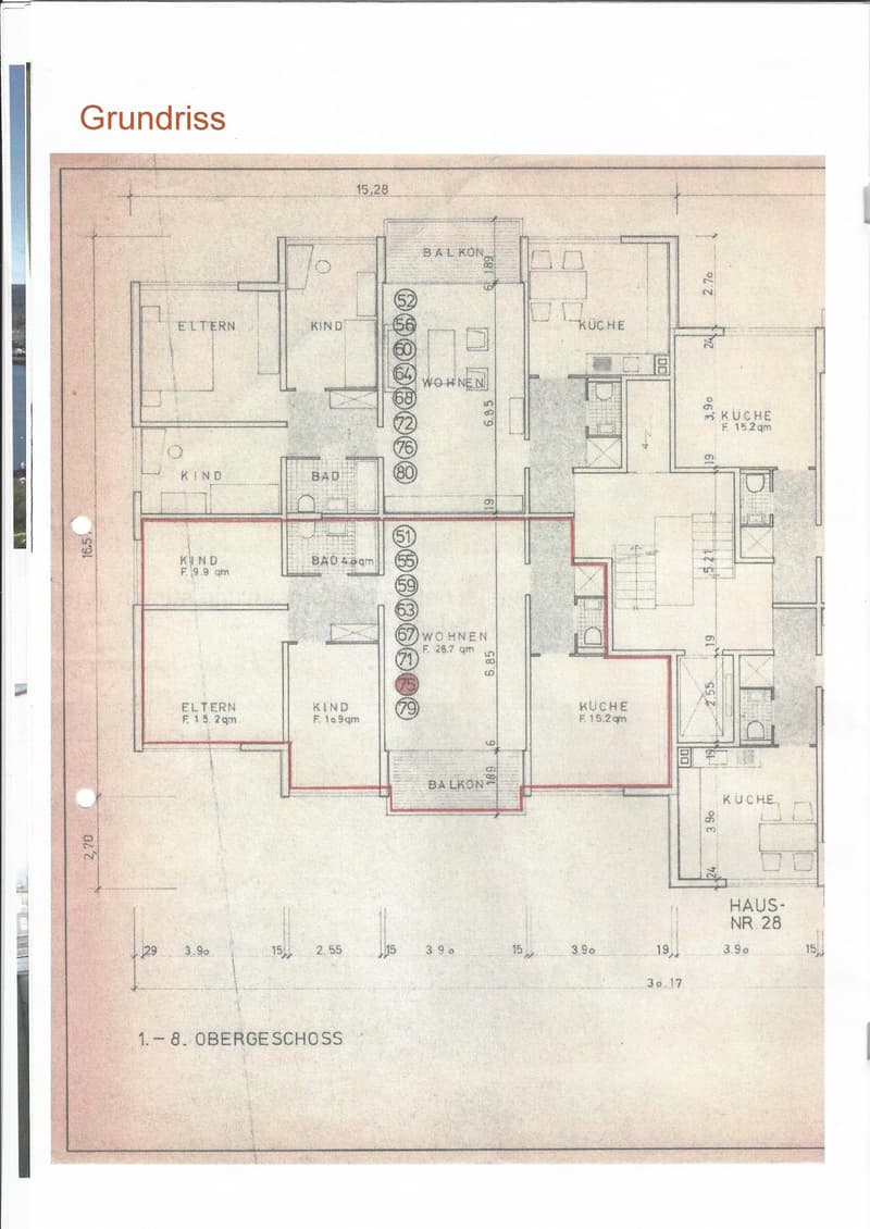 Floor plan of a house with multiple rooms including living areas, bedrooms, bathrooms, and balconies.