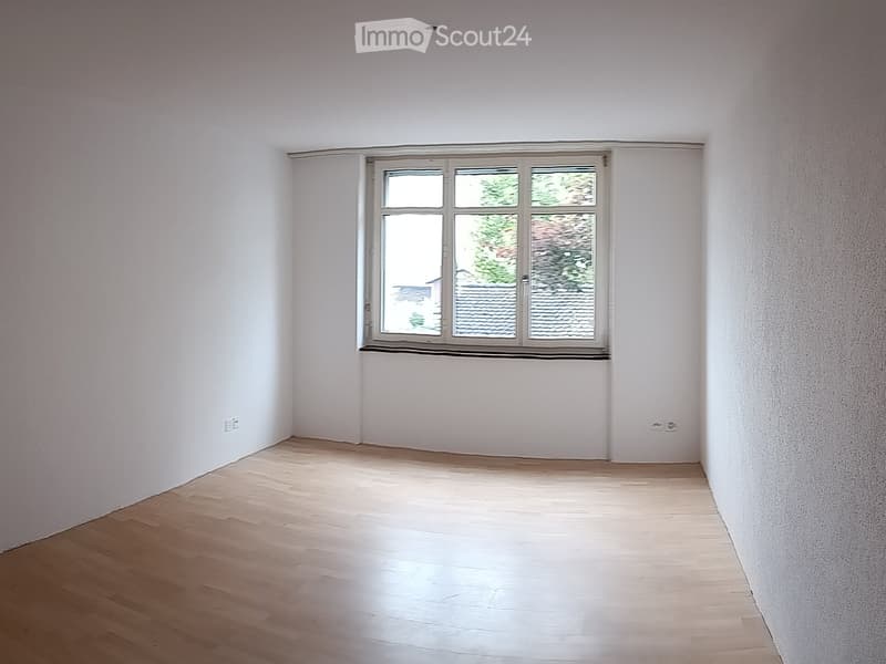 Empty room with light wooden flooring and white walls, featuring a large window with multiple panes allowing natural light to enter.