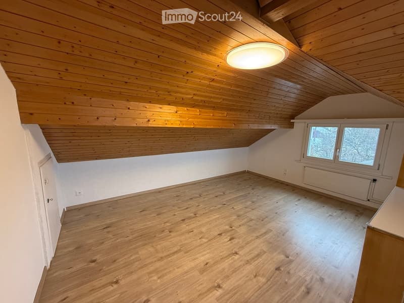 empty room, wooden floor, wooden ceiling, window, radiator