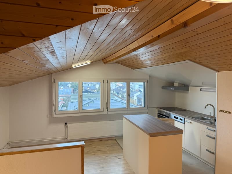 kitchen with wooden ceiling, white walls, large windows, wooden floor, kitchen appliances, sink, faucet