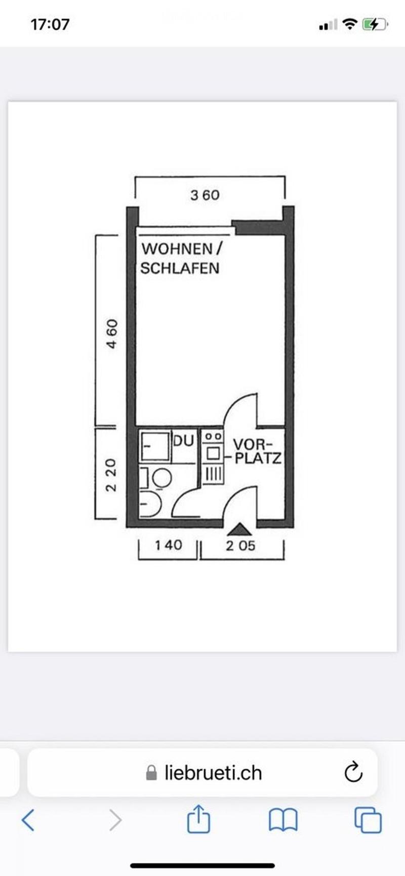 Floor plan showing a combined living/sleeping area, a bathroom, and an entrance area.