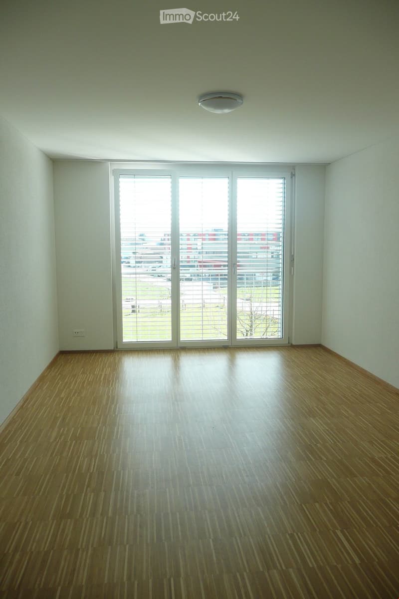 empty room, wooden floor, white walls, sliding glass doors, view of outside