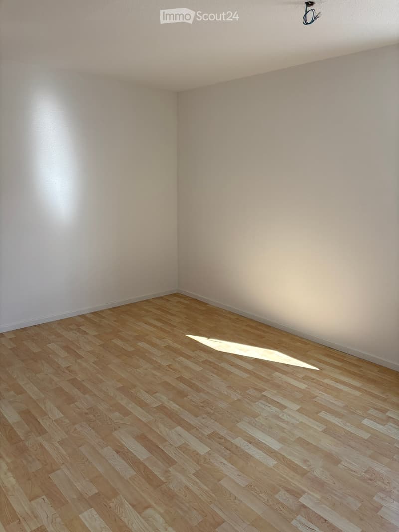 Empty room with white walls and wooden flooring