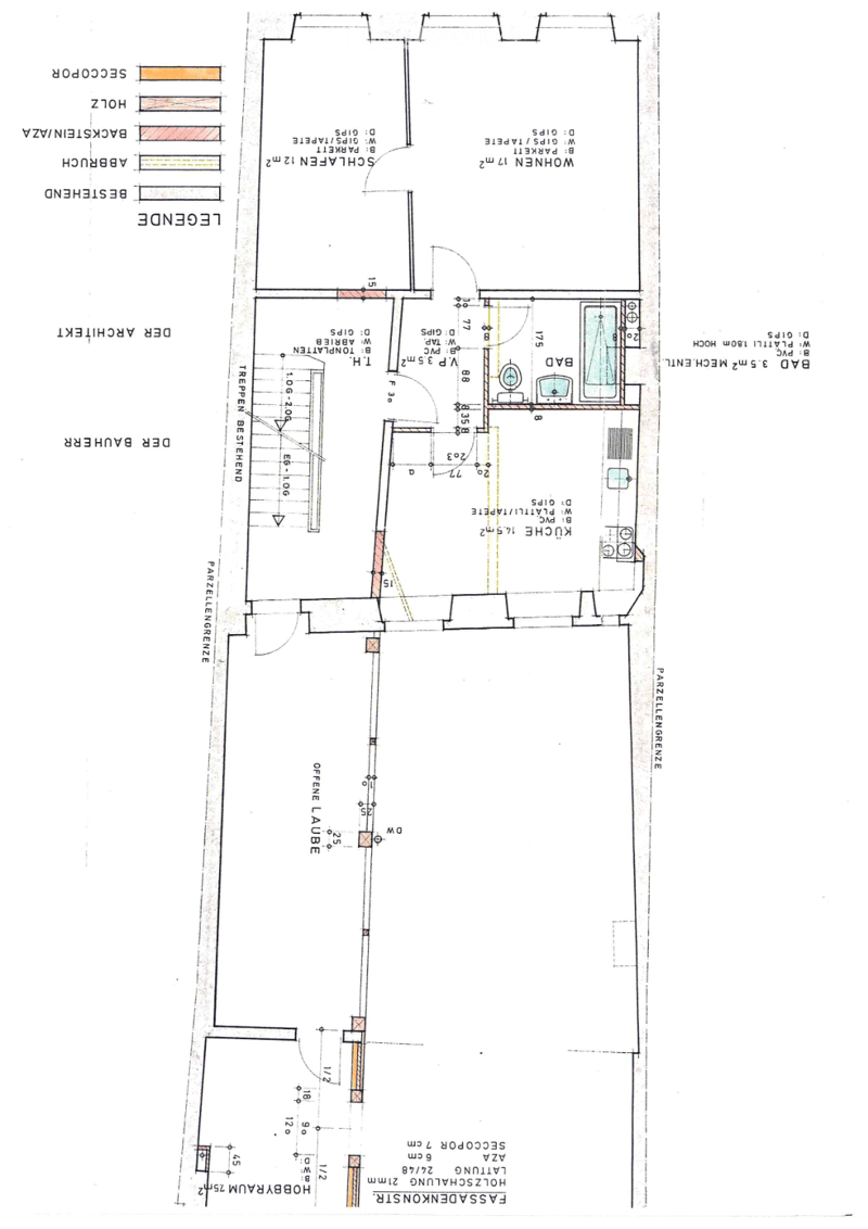 Floor plan of a residential building showing multiple rooms including a kitchen, living room, bedrooms, bathrooms, and a balcony.