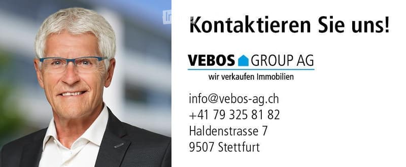 Promotional image for VEBOS GROUP AG, featuring a contact person and company details.