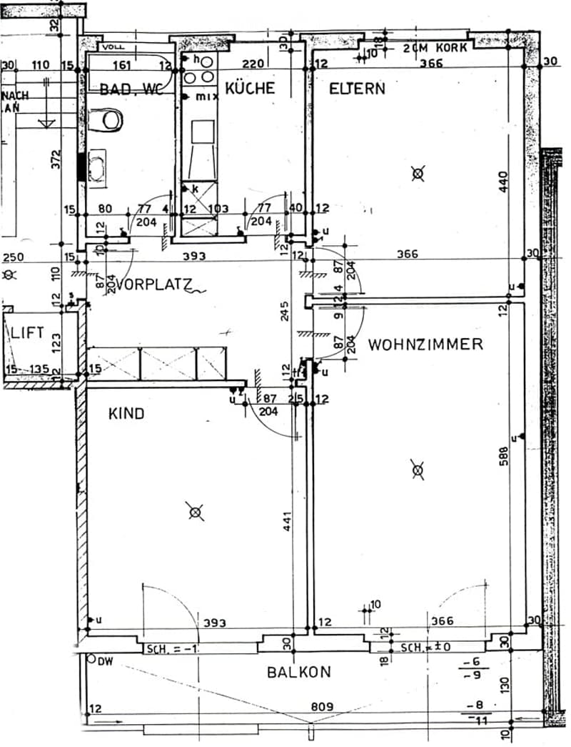 Floor plan showing a multi-room layout including a living room, kitchen, bedroom, bathroom, balcony, and additional spaces.