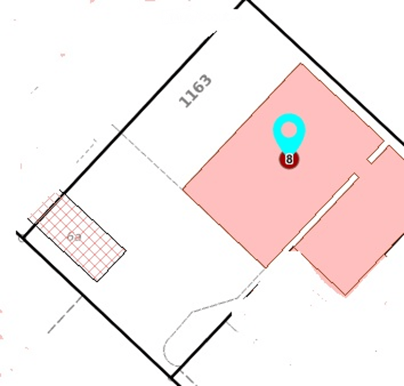 Floor plan of a building with a large central room labeled "B" and a smaller room to the left.