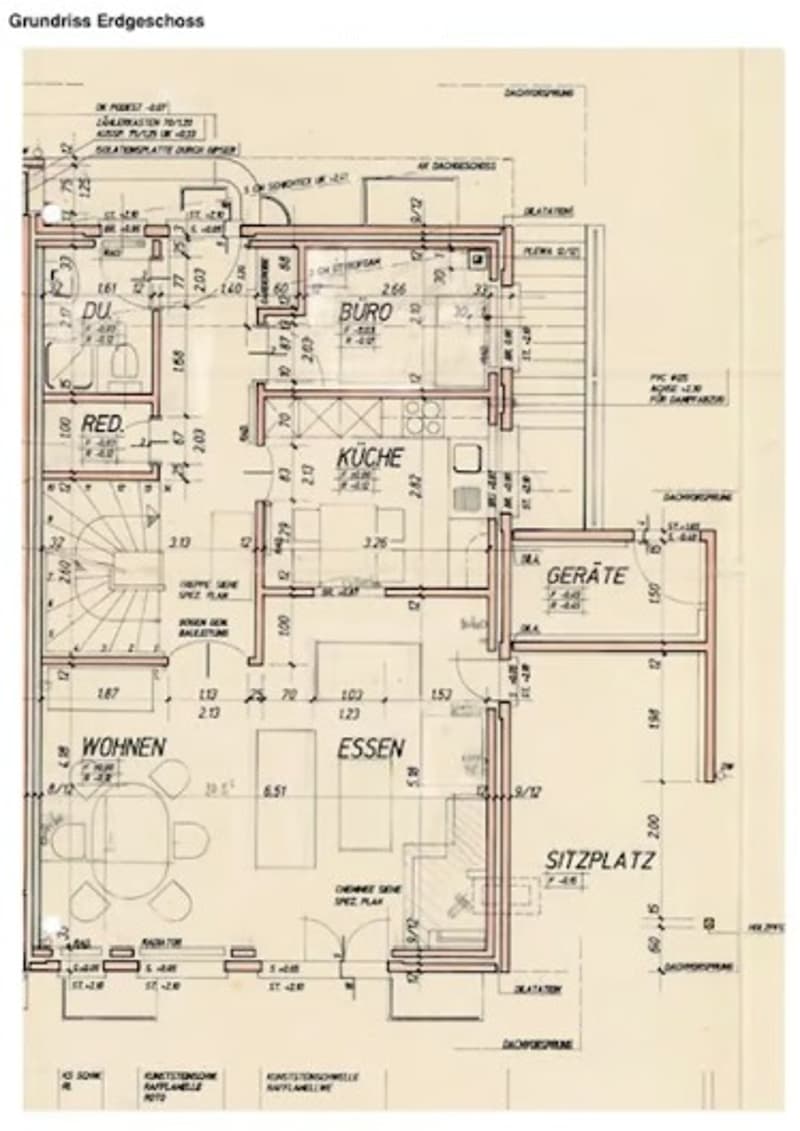 Ground floor plan of a house showing multiple rooms including kitchen, dining area, living room, bedroom, and utility area.