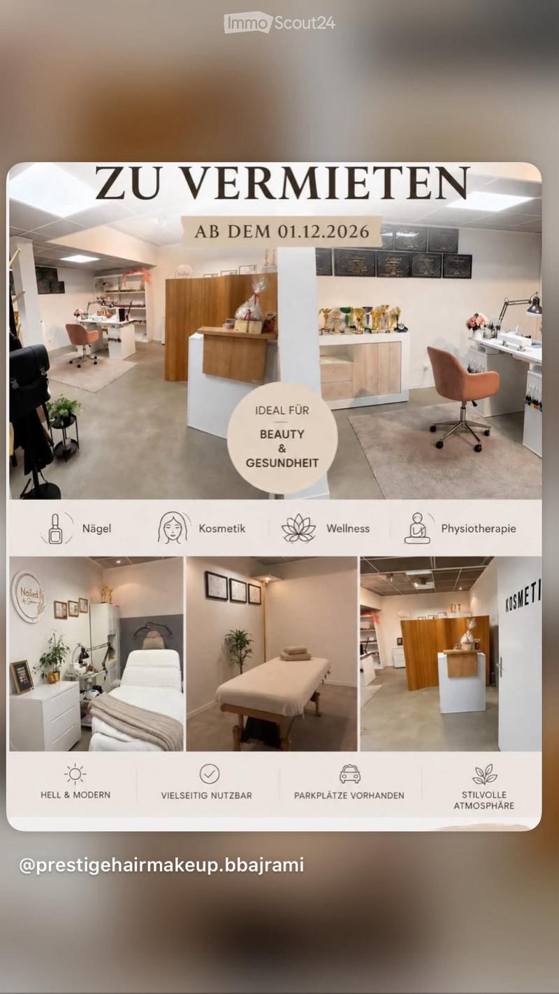 Modern, well-lit room with a reception area, desks, chairs, and a massage table, suitable for beauty and health services.