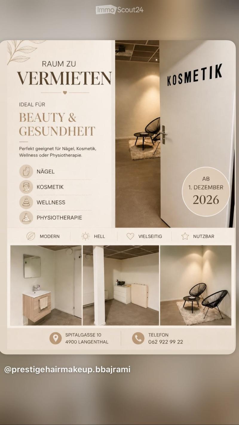 Modern, well-lit room suitable for beauty and health services, featuring a sink, mirror, cabinet, and seating area with a chair and table.