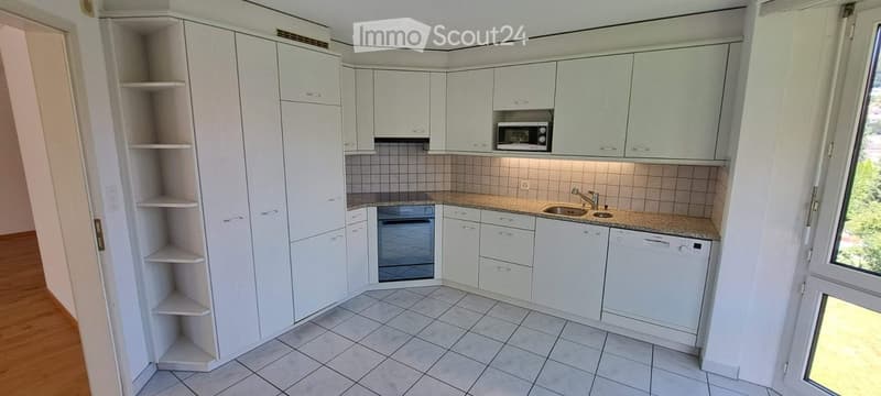 Modern kitchen with white cabinets, granite countertop, microwave, sink, and dishwasher.