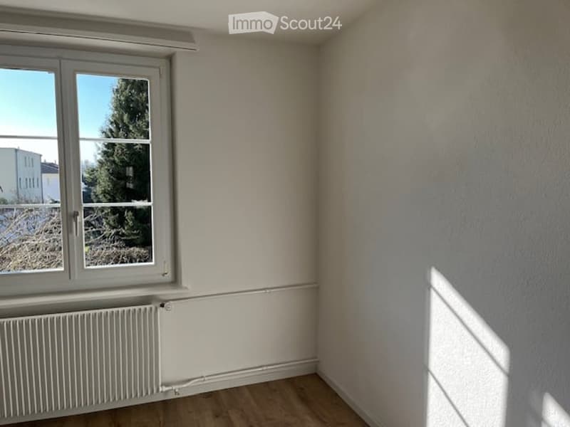 empty room, white walls, white ceiling, double window, heater, wooden floor