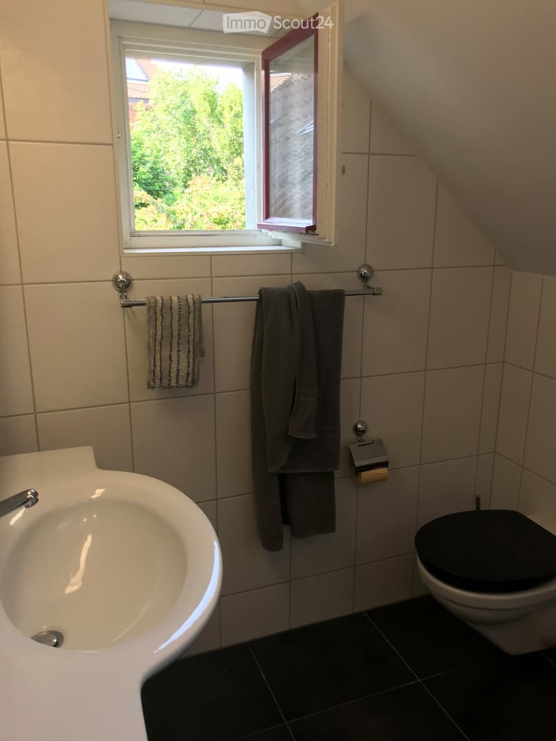 white bathroom with a window, a toilet, and a sink