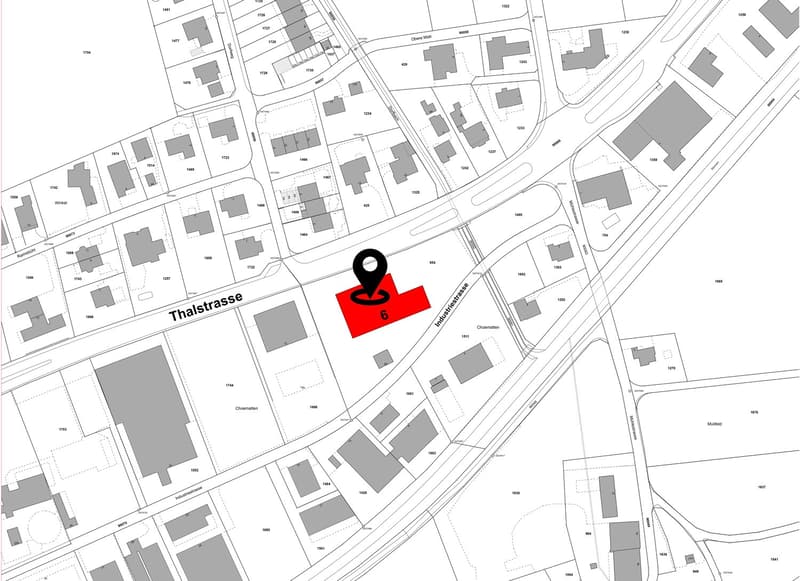 Floor plan map with labeled buildings and roads.