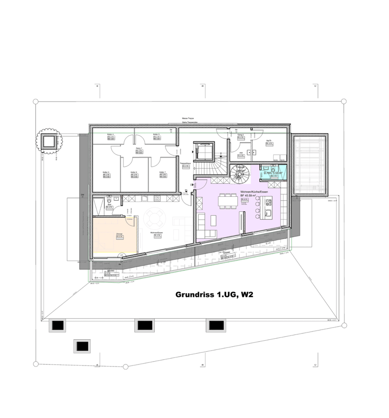 living room, dining room, kitchen, 2 bedrooms, 2 bathrooms, stairwell, balcony, terrace, utility room