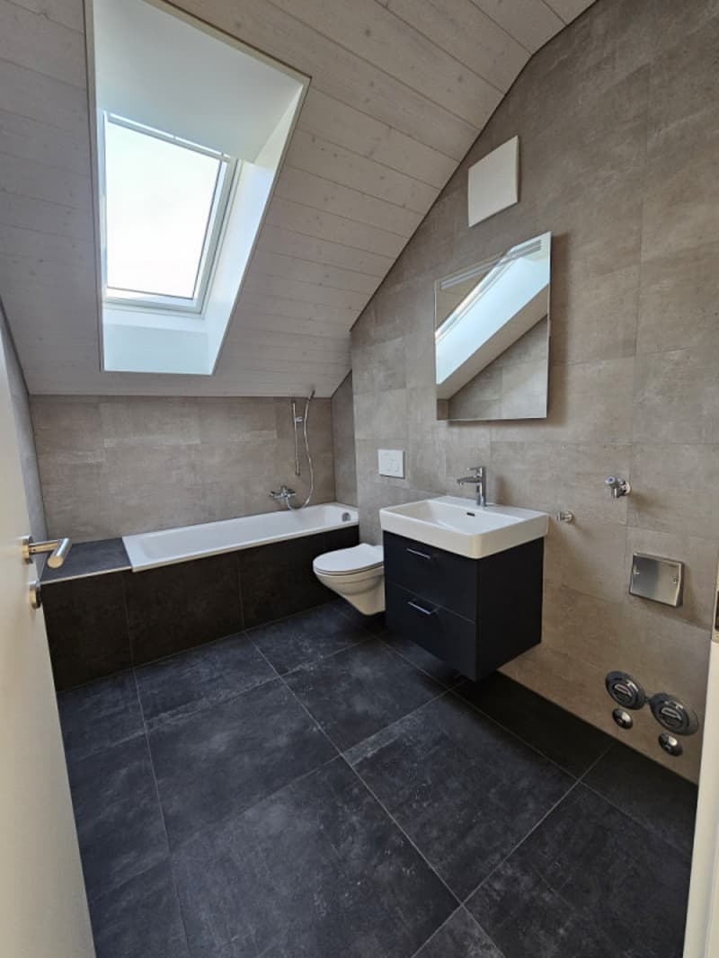 Salle de bains avec espace buanderie