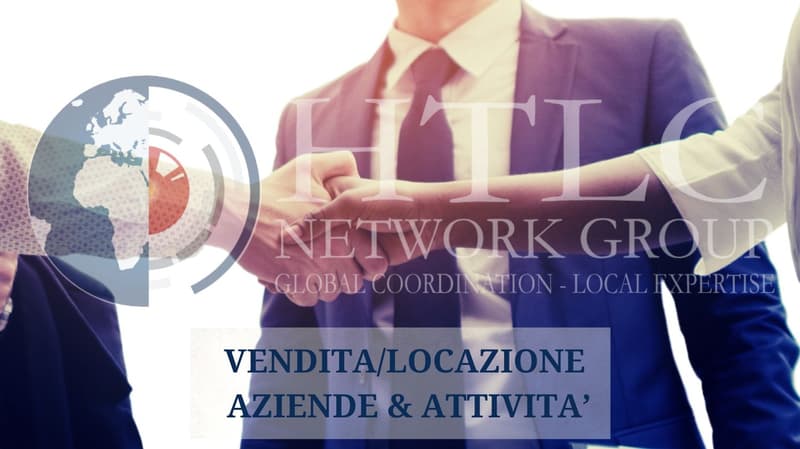 The image shows a business called 'TILT Network Group' which provides 'Global Coordination - Local Expertise' services, including 'Vendita/Locazione Aziende & Attivita' (Sale/Lease of Companies & Activities). The image also shows a globe icon, indicating