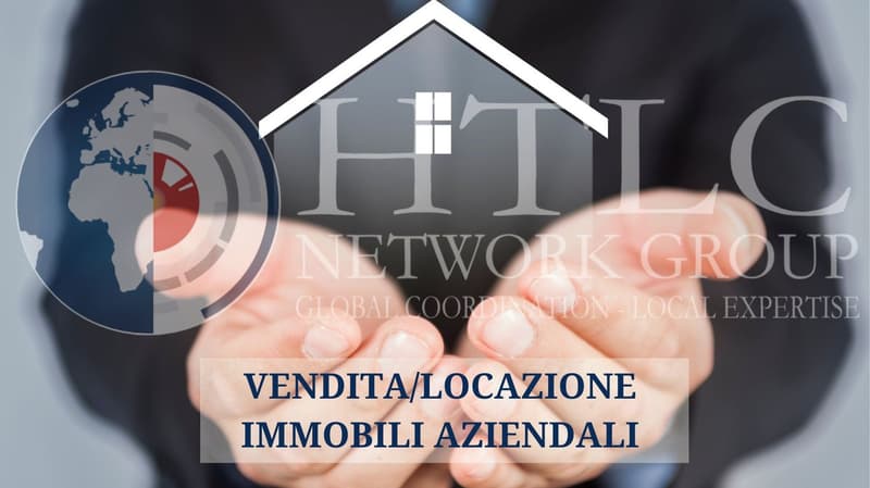 Hands holding house, logo, text 'VENDITA/LOCAZIONE IMMOBILI AZIENDALI'