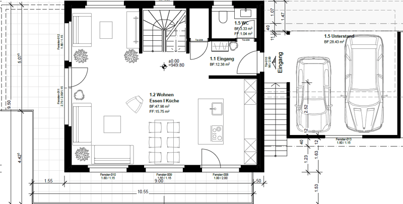 Living room, Kitchen, 2 bedrooms, 2 bathrooms, balcony, garage