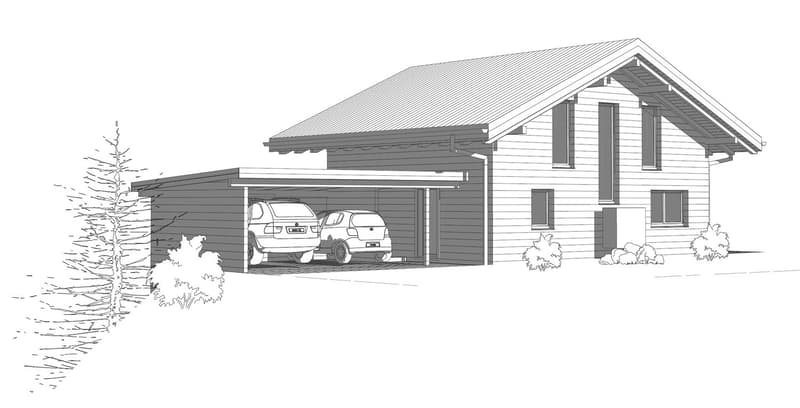 Detached house, garage for 2 cars, wooden exterior