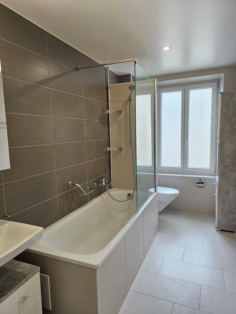 Bathroom with bathtub, shower, toilet, and sink