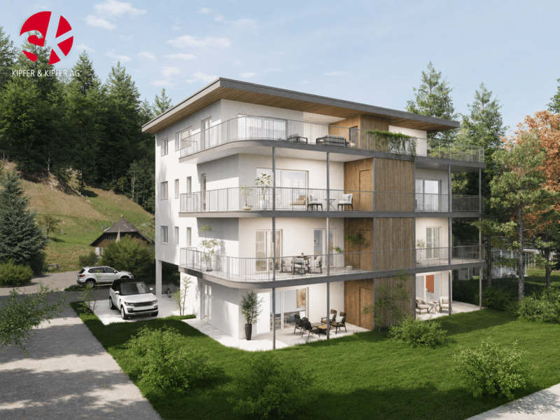 Moderne 2.5-Zimmer-Eigentumswohnung mit Südwest-Ausrichtung - mit grosser 23 m² Terrasse und 105 m² Garten an ruhiger, naturnaher Lage! (1)