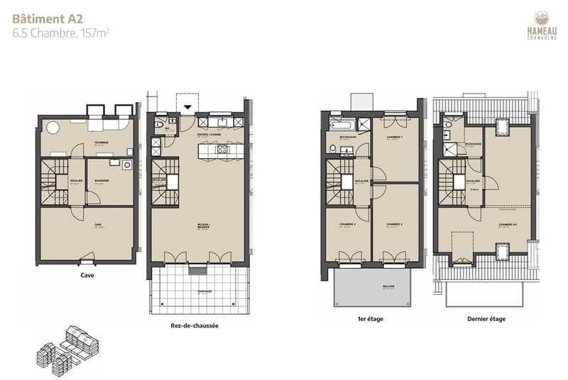 Building A2, 6.5 bedrooms, 157m², basement, ground floor, upper floor