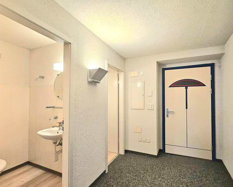 white bathroom with toilet, sink, and mirror