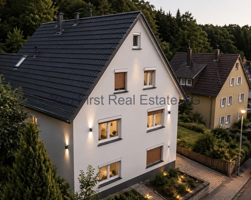 Modernes Einfamilienhaus mit hochwertiger Fassade und intelligenter Beleuchtung