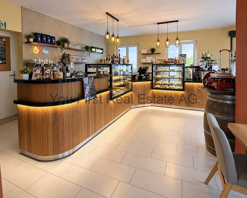 Professionelle Café-Ausstattung mit ergonomischer Theken- und Verkaufsflächengestaltung