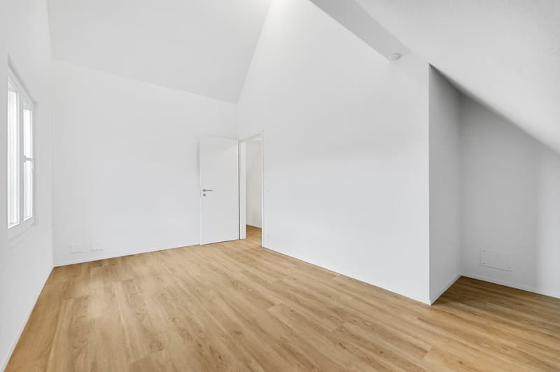 empty room, wooden floor, white walls, window, door