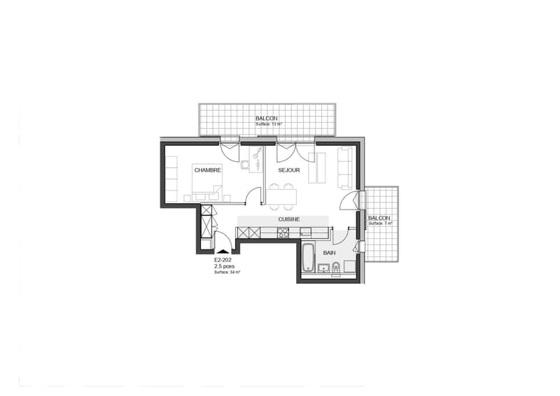 2,5 pièces neuf en angle avec 2 balcons (6)