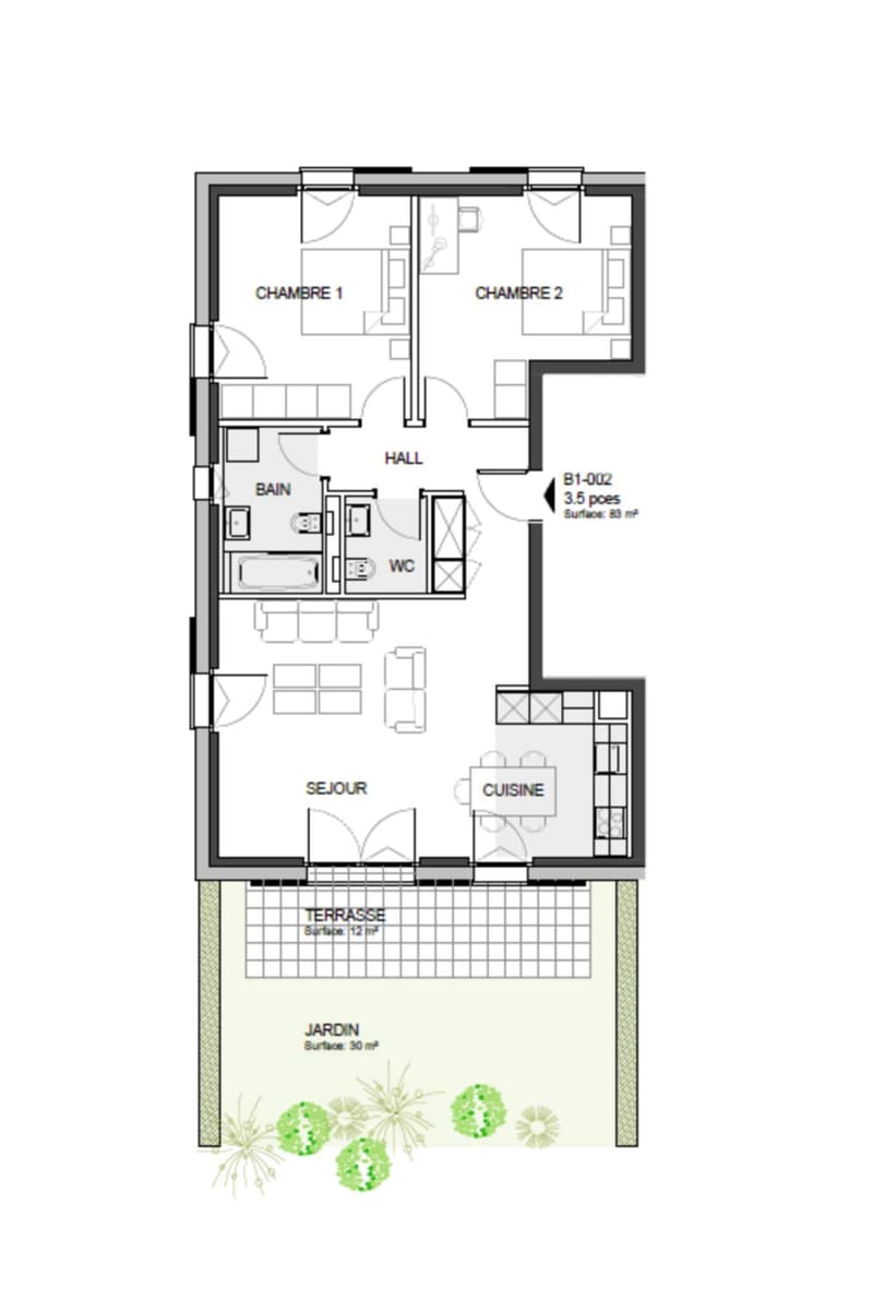 New 3.5-room apartment on the ground floor with terrace. (7)