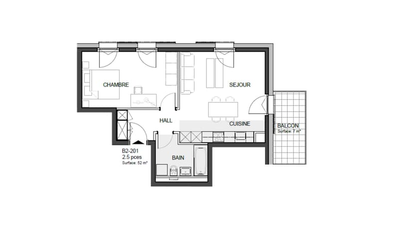 Apartment 2.5 rooms with balcony. Finishes to the buyer's liking! (6)