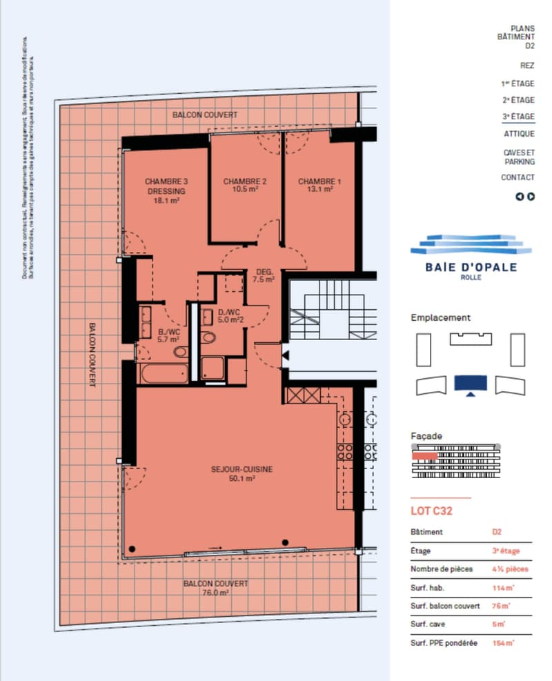 4.5-room apartment of high standard. View of the lake and large covered balcony of 76m2. (6)