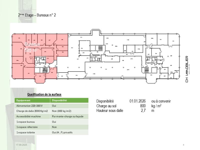 Office floor plan, 585 square meters, 2 offices, kitchenette, restroom