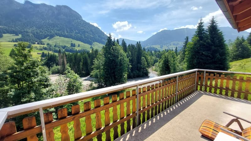 sonniger Balkon mit Sicht auf die Waldemme