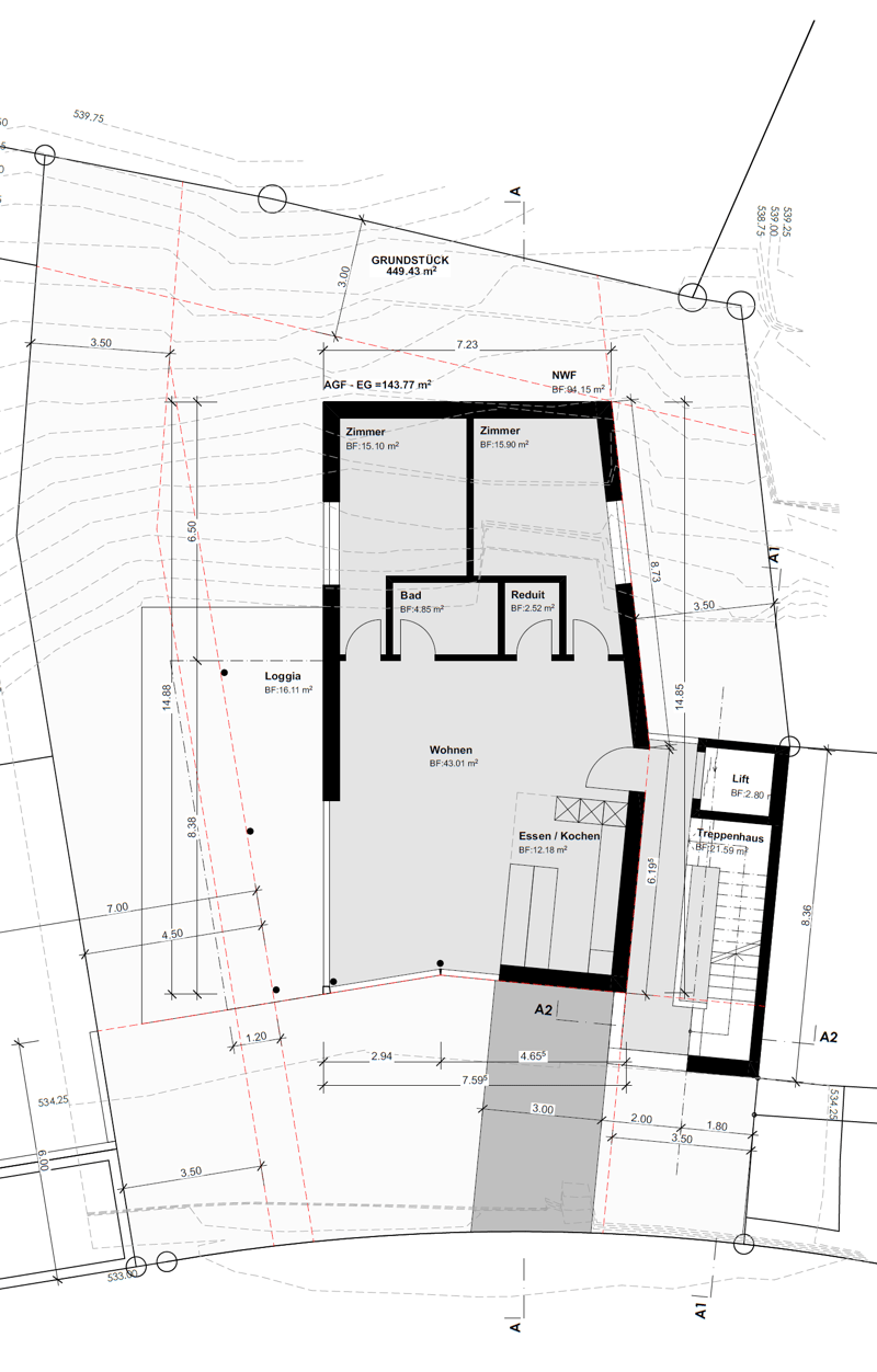 The image shows a floor plan of a residential property. It includes a living room, two bedrooms, a bathroom, a kitchen, and a balcony. There is also a garage visible on the plan.