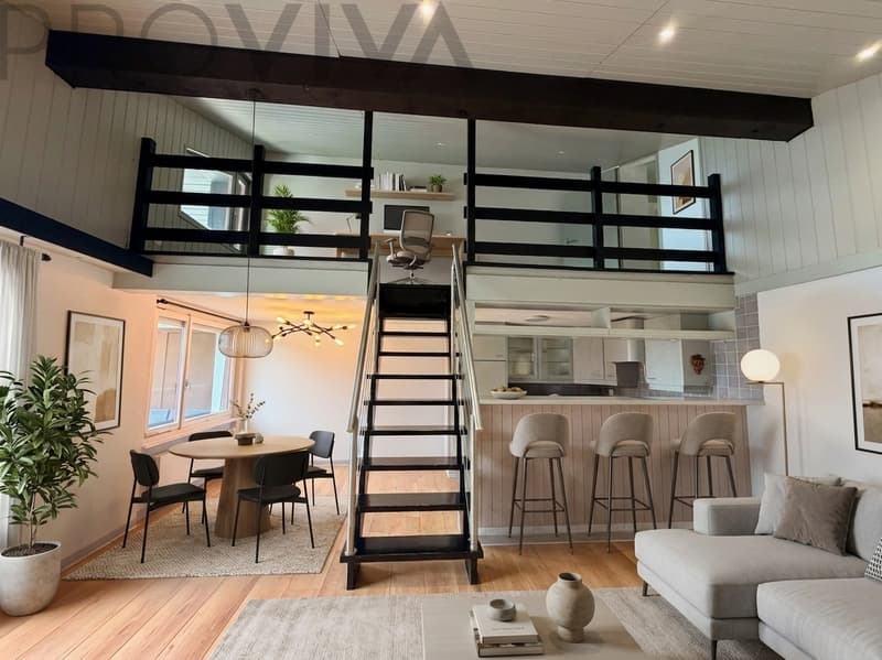 Sicht auf Küche und die Mezzanine