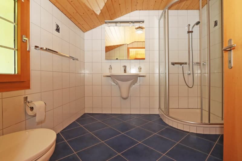 Badezimmer mit Dusche, Lavabo und WC im OG