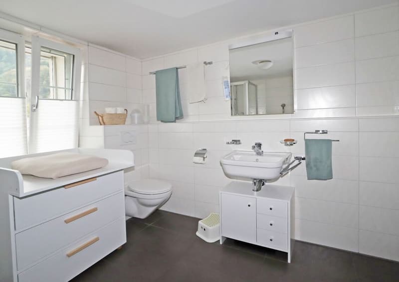 Bad mit Dusche, Badewanne, WC und Lavabo (4.5 Zimmerwohnung 2.OG links)