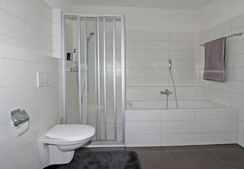 Bad mit Dusche, Badewanne, WC und Lavabo (3.5 Zimmerwohnung 1.OG links)