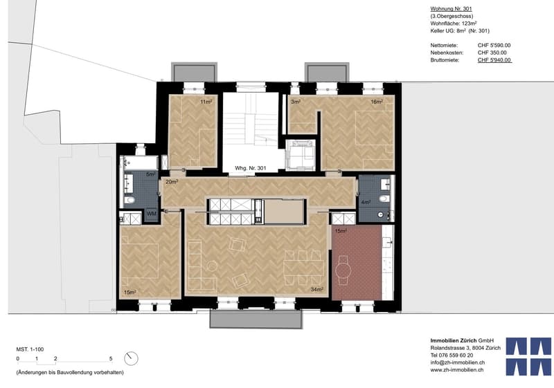 Living room, dining room, kitchen, bedroom, 2 bathrooms, balcony