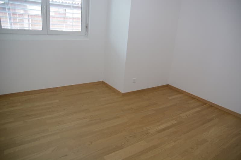 empty room, white walls, hardwood floor, single white outlet