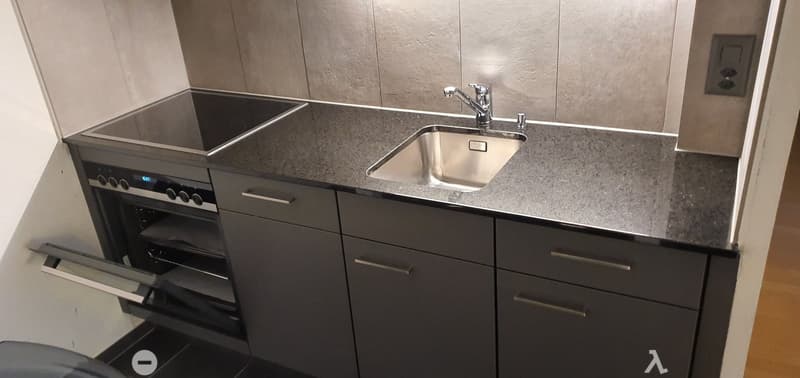 kitchen, induction cooktop, stainless steel sink, open oven, drawers, dishwasher
