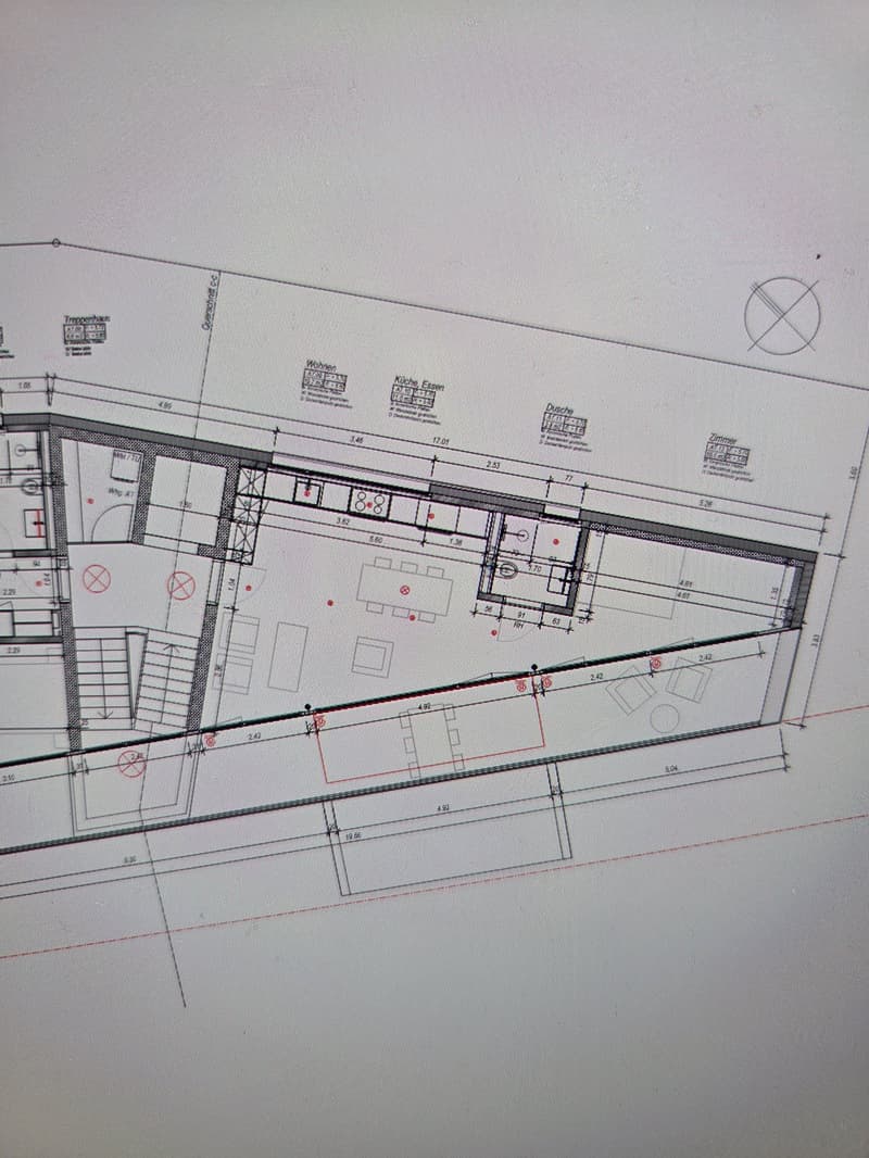 Floor plan with multiple rooms, kitchen, dining area, living room, bedrooms, bathrooms, and utility areas.