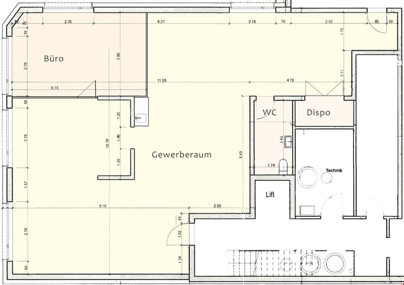 office space, storage, WC, disposal area, technical room, lift