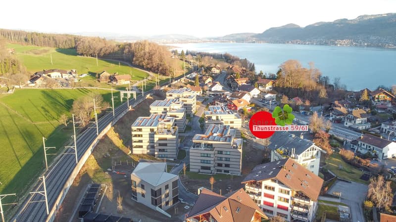 Luftfoto: Bauplatz "Thunstrasse" eingebettet zwischen grünem Kulturland und See