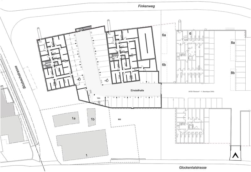 Situation Einstellhalle: Erweiterungsneubau - Einfahrt Glockentalstrasse 7